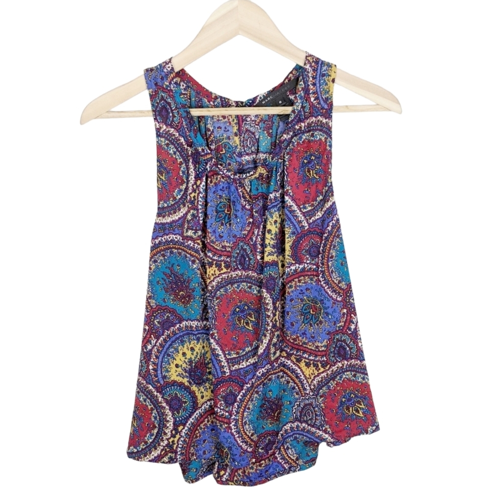 Marc Jacobs Silk Paisley Colorful Medallion Cross Back Tank Top Blouse Size S